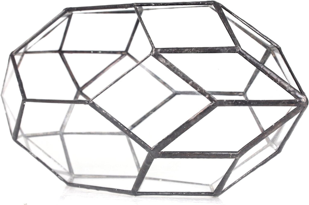 NCYP 6.5 x 5.9 x 11 Inches Geometric Glass Terrarium for Succulent, Air Plants - Large Irregular Clear Planter Pot, Indoor Tabletop Centerpiece, Wedding Garden Decor, Black (No Plants)