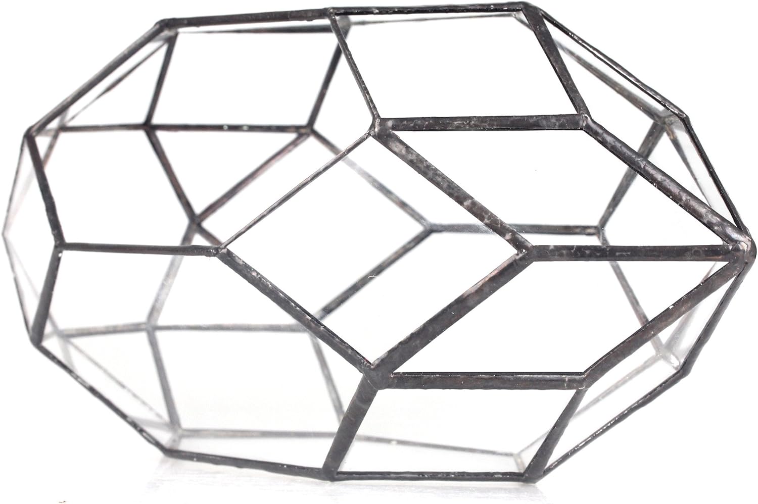 NCYP 6.5 x 5.9 x 11 Inches Geometric Glass Terrarium for Succulent, Air Plants - Large Irregular Clear Planter Pot, Indoor Tabletop Centerpiece, Wedding Garden Decor, Black (No Plants)