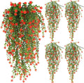 SJL Fall Artificial Hanging Plant Fall Faux Eucalyptus Leaf Fake Hanging Vines UV Resistant Fake Mums for Outdoors Faux Autumn Plants for Home Indoor Outdoor Thanksgiving Decor (Orange)