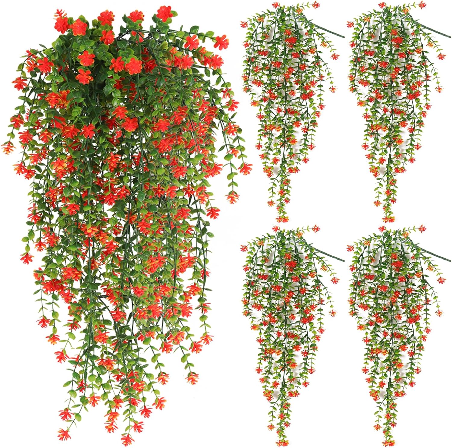 SJL Fall Artificial Hanging Plant Fall Faux Eucalyptus Leaf Fake Hanging Vines UV Resistant Fake Mums for Outdoors Faux Autumn Plants for Home Indoor Outdoor Thanksgiving Decor (Orange)