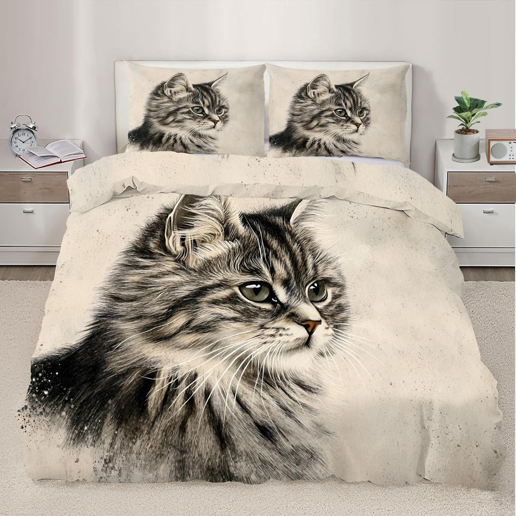 Cats Duvet Cover Twin Lovely Warm Cat Bedding Set 2 Piece for Kids Bedroom Vintage Farmhouse Kitten Comforter Cover with Zipper Ties & 1 Pillowcases