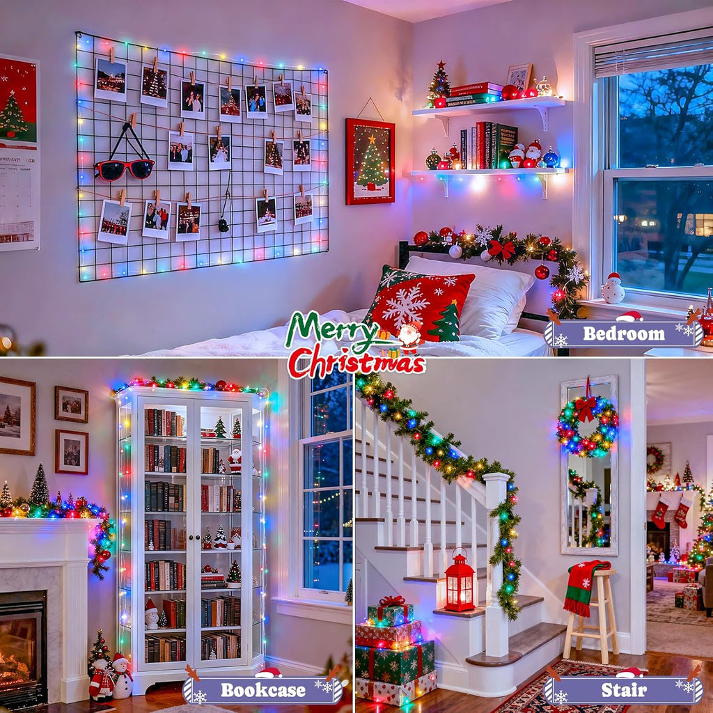JMEXSUSS 2 Pack Multicolor Fairy Lights Battery Operated, Total 200 LED 66ft Indoor Christmas Twinkle Lights with Remote, 8 Modes Multicolor String Lights for Bedroom Wedding Birthday Party