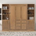 MERITLINE Queen Farmhouse Murphy Bed with Storage Bookcase Shelves and Cabinets, Solid Wood Foldable Hidden Vertical Murphy Wall Bed with Storage for Adults