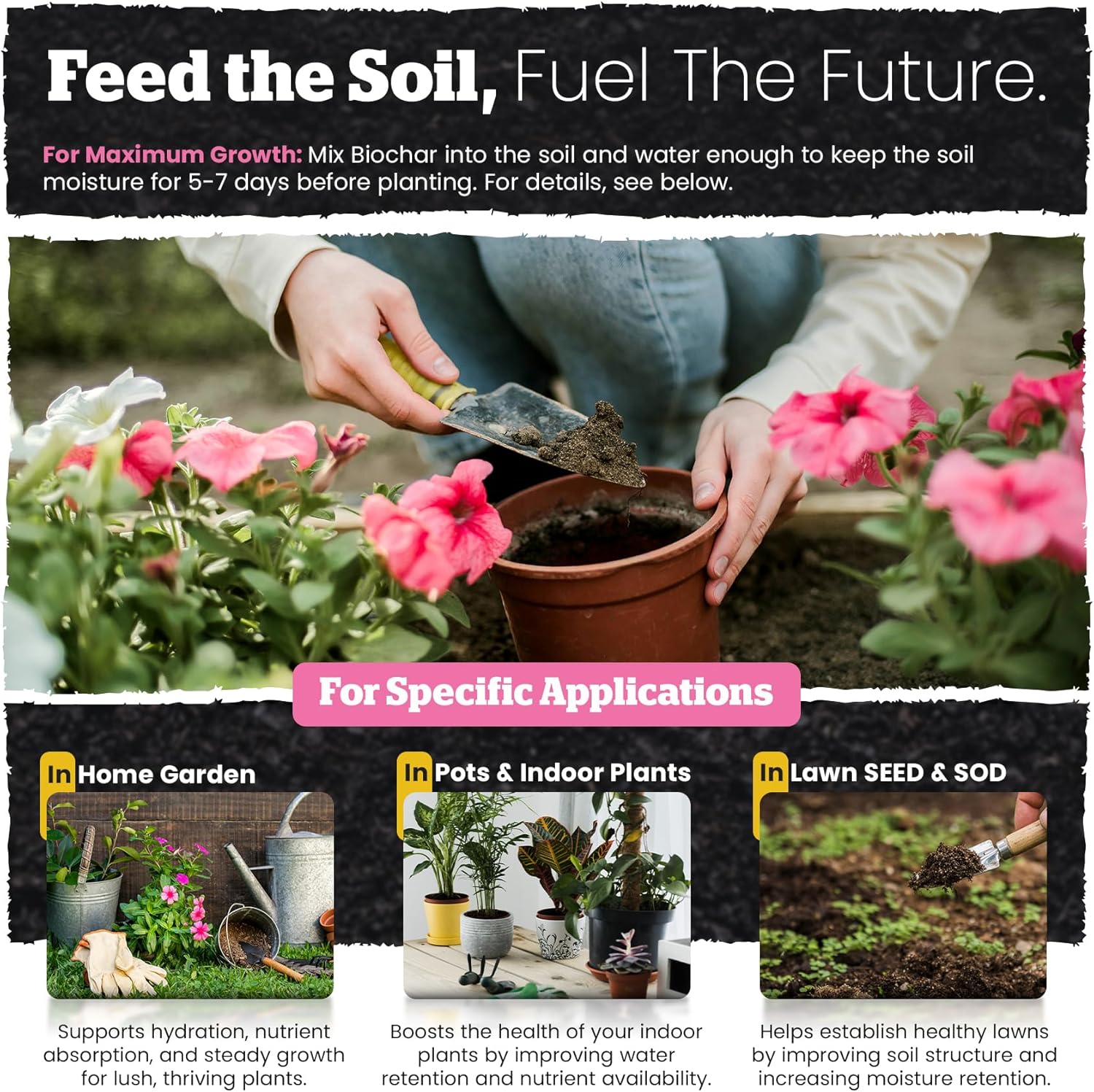 Wakefield Biochar Potting Mix & Indoor Plant Soil – Potting Soil Indoor Plants w/CarbonBoost Technology – Organic Compost, Pine Bark, Worm Castings – Garden Dirt - 4 Quart