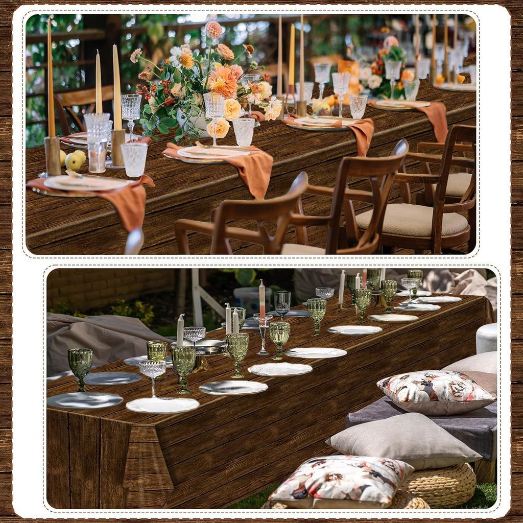 100 Ft x 54 in Brown Wood Grain Tablecloth Roll with Slide Cutter Rustic Plastic Table Cover for Western Theme Party Barn Birthday Farmhouse Vintage Backdrop Picnic Wedding Decoration