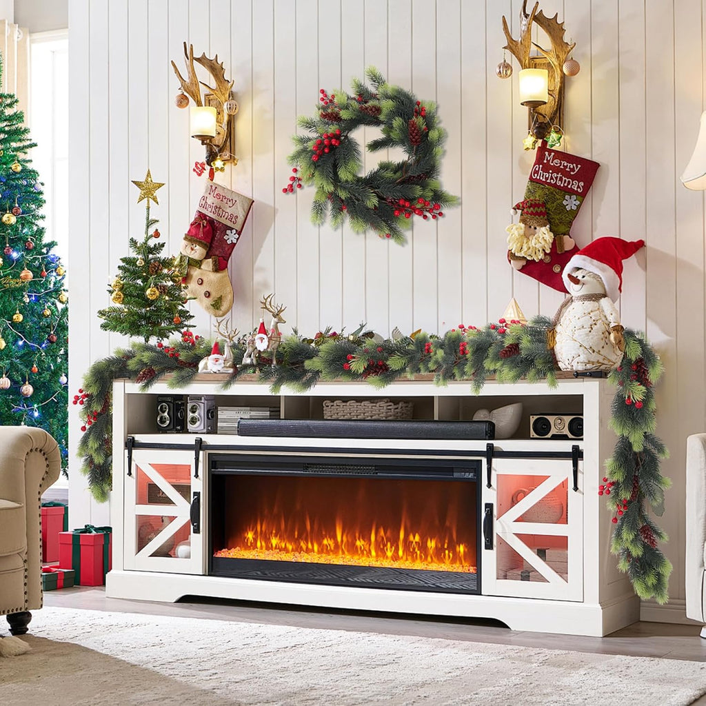 SJL Pine Garland Realistic Christmas Garland with Red Berries Holly Berry Garlands Faux Pine Branches Artificial Cedar Cypress Garlands for Mantle Stairs Table Fireplace Xmas Decorations(Light Green)