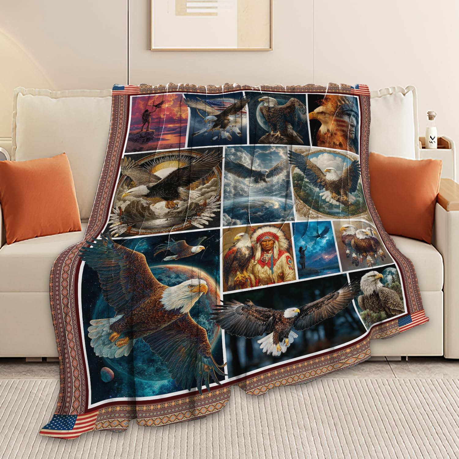 Bald Eagle Throw Blanket Native American Eagle Stuff Gifts for Kids Girls Boys Adults Women Men Soft Cozy Warm Plush Fluffy Fuzzy Fleece Blanket Decor 50''X60''