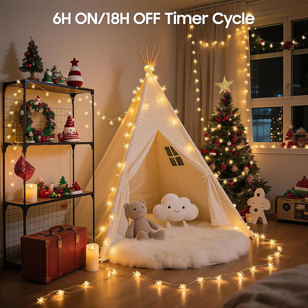 Christmas Lights, 20FT 40 LED Snowflake Fairy Lights Battery Operated Indoor, Rechargeable String Lights, Mini Twinkle Lights with 8 Modes & Timer for Bedroom Party Xmas Tree Decorations Warm White