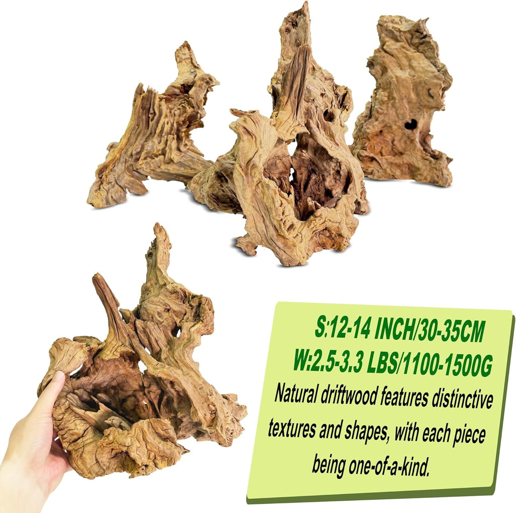 Natural Driftwood for Aquarium Decor,Reptile Habitat&Home DIY Decor,Naturally Unique Shapes Weathered Wood,Easy to Use (L-(12-14 Inch/2.5-3.3 Lbs)-Pack of 1)