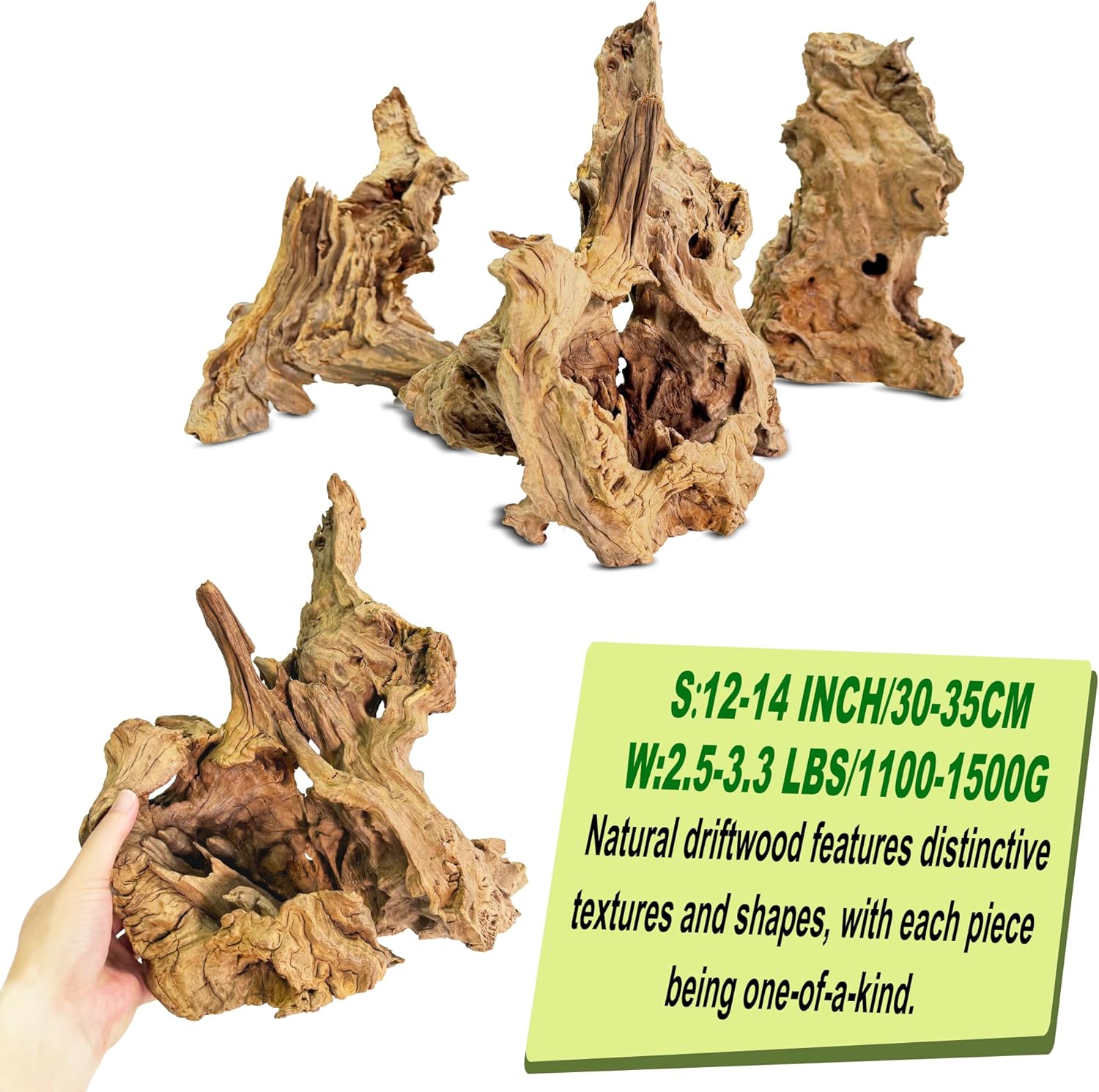 Natural Driftwood for Aquarium Decor,Reptile Habitat&Home DIY Decor,Naturally Unique Shapes Weathered Wood,Easy to Use (L-(12-14 Inch/2.5-3.3 Lbs)-Pack of 1)