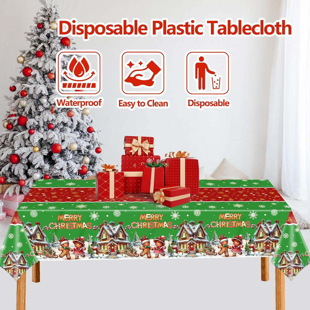 Christmas Gingerbread Tablecloths Plastic Christmas Tree Snowman Table Cover Winter Snowflake Birthday Party Supplies for Xmas Holiday Party Decorations 2 Pack 54 x 108 Inch