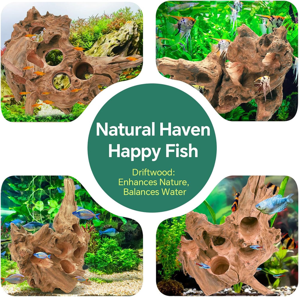 Driftwood for Aquarium Natural Aquarium Wood for Aquascaping Fish Tank Decorations Reptile Tank Decor (Porous Natural Driftwood 11-15“)