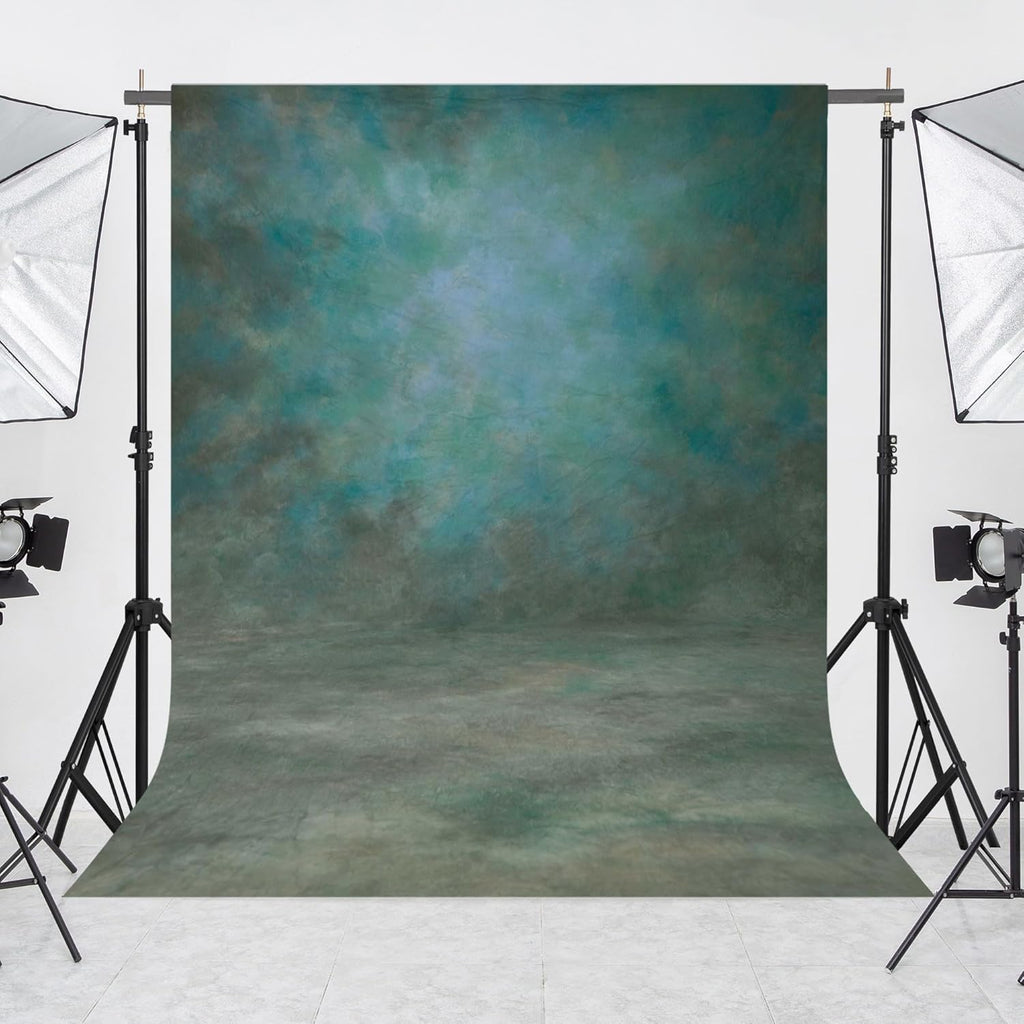 Abstract Professional Photography Backdrop for Portrait Photo Props Booth Background Photoshoot Studio with Polyester Fabric Roller Pocket on Top (8x10ft,Green,No Stand)