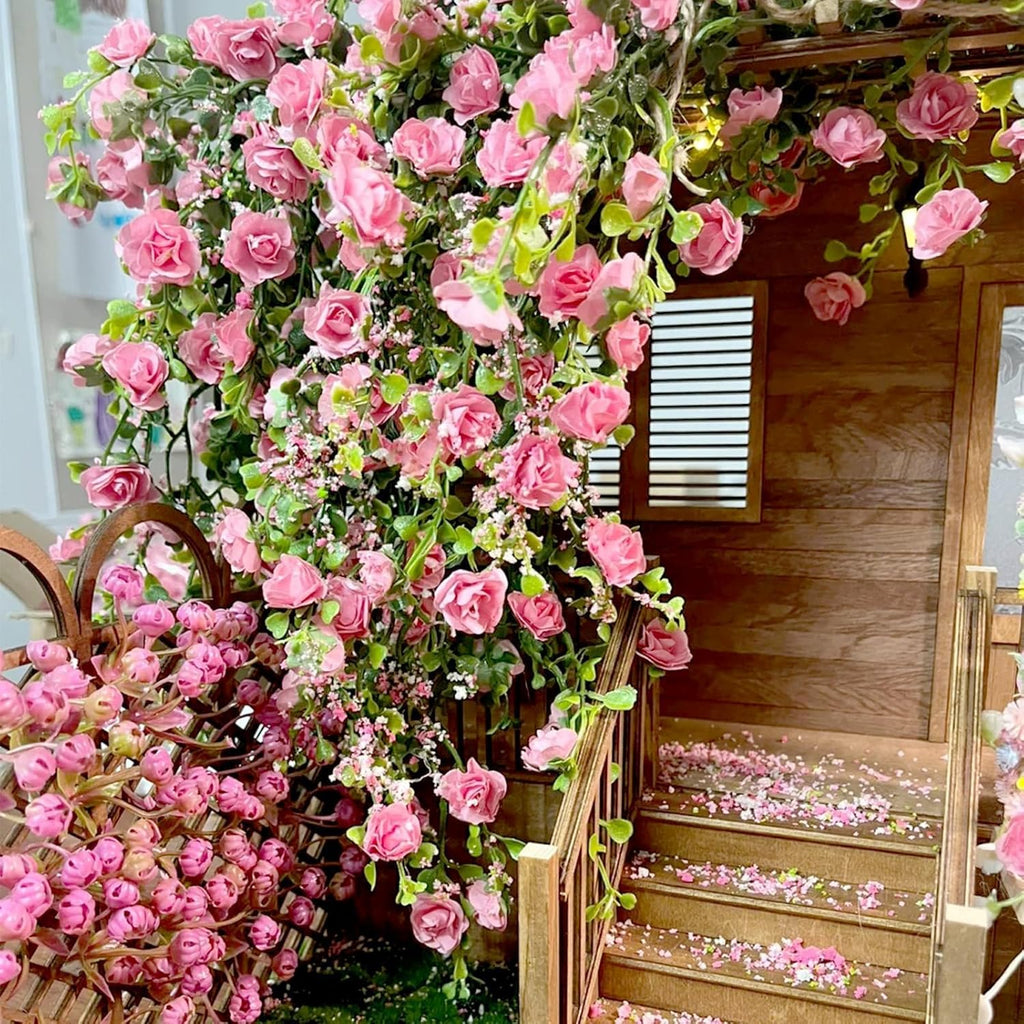 Warmtree Realistic Miniature Artificial Rose Vines - Cute Flower Decorations for DIY Mini Model Railway, Fairy Garden, Architecture Diorama Scenery Landscape Layout (Pink)