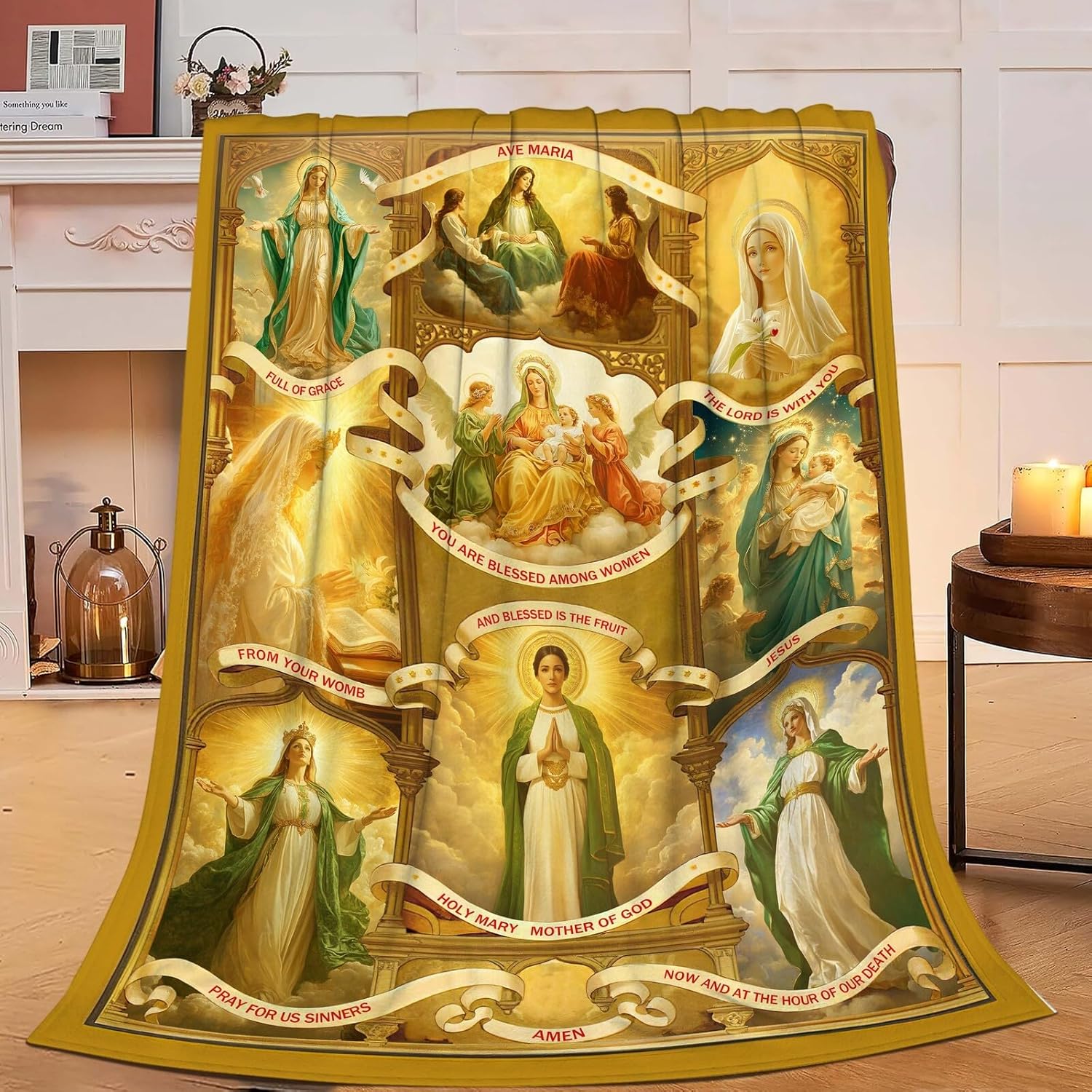 Virgin Mary Blanket Christian Faith Prayer Throw Inspirational Scripture Spiritual Catholic Religious Gifts for Women Girls Men Kids Adults Soft Cozy Plush Fluffy Fuzzy Fleece Decor 40''X50''