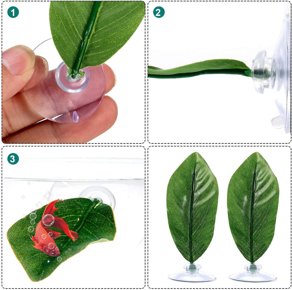 Boao 4 Pieces Betta Fish Tank Accessories Betta Leaf Hammock Pad Simulating The Natural Habitat for Tank Aquarium Spawning Grounds Breeding Resting Bed(Single Leaf)