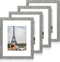 11x14 Picture Frame Set of 4, Made of Real Glass and Grey Wooden Frame, Display 8x10 Pictures with Mat or 11 x 14 Posters without Mat for Wall Mounting, Gallery Photo Frames