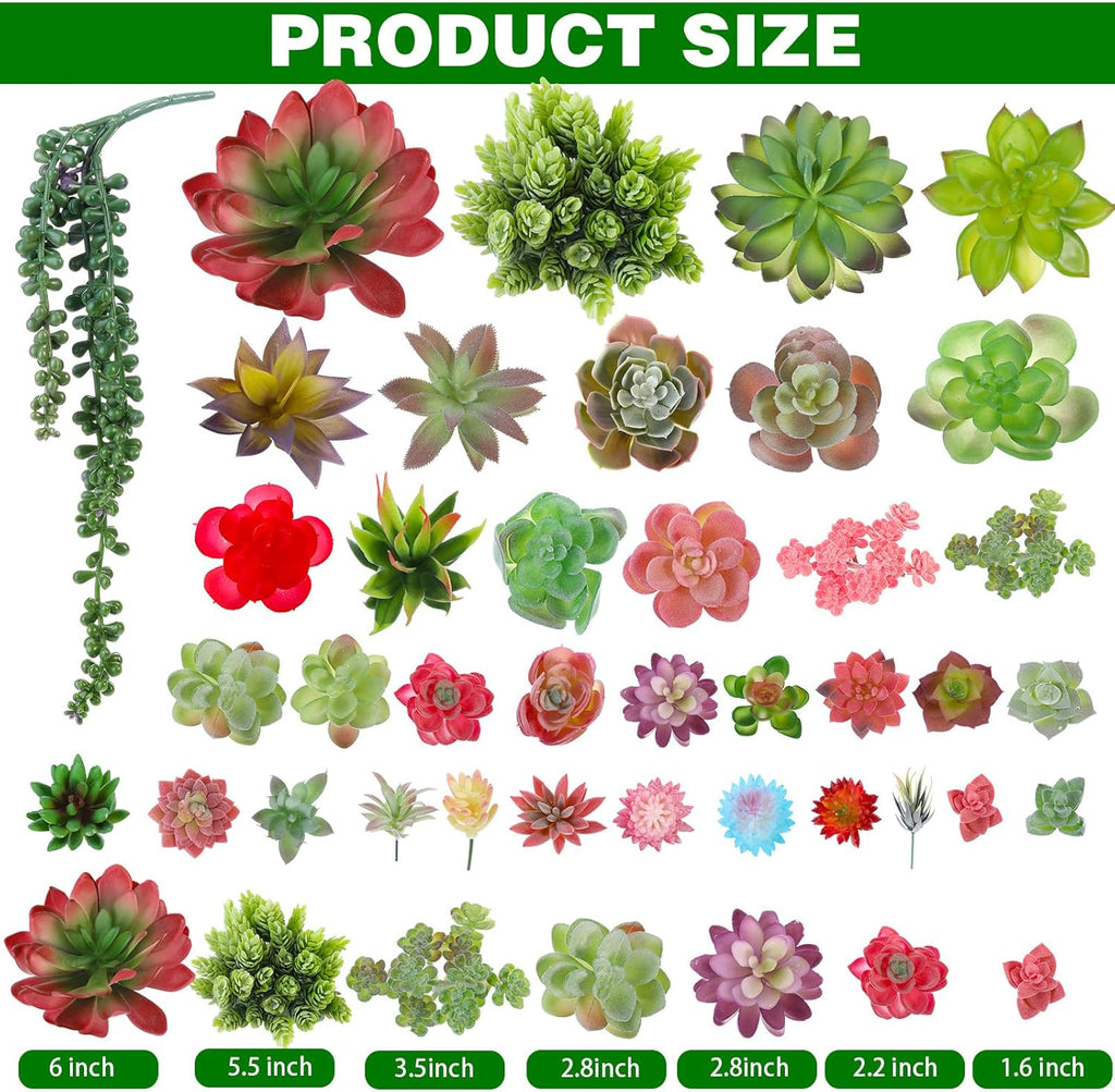 WILLBOND 50 Pcs 50 Pcs Bulk Mini Artificial Succulents Plants Assorted Unpotted Realistic Plants Fake Textured Succulent Picks Realistic Plastic Cactus Stems for Garden Home Decor (Large Style)