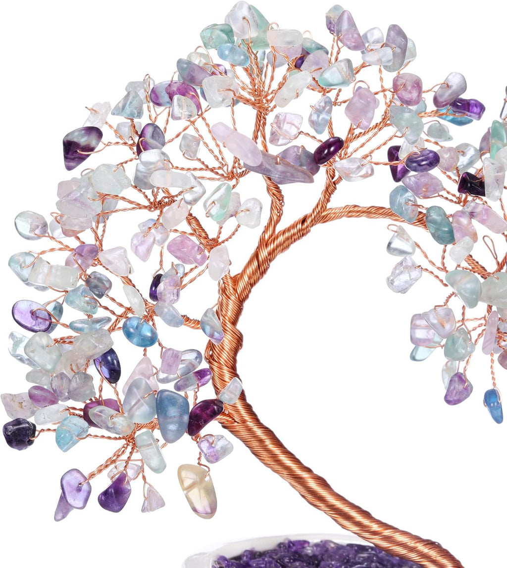 GEHECRST Fluorite Crystal Tree Handmade Healing Crystal Gemstone Heart Stone Bonsai Tree Energy Feng Shui Ornament Crystal Gifts for Mom Mothers Day Women Home Office Desk Decor Christmas