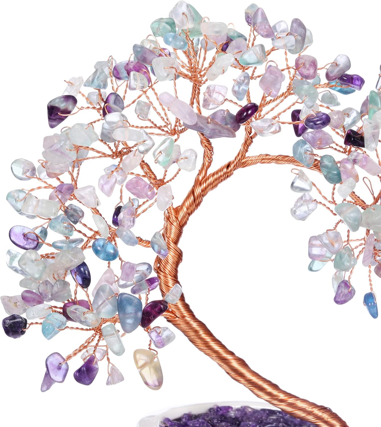 GEHECRST Fluorite Crystal Tree Handmade Healing Crystal Gemstone Heart Stone Bonsai Tree Energy Feng Shui Ornament Crystal Gifts for Mom Mothers Day Women Home Office Desk Decor Christmas