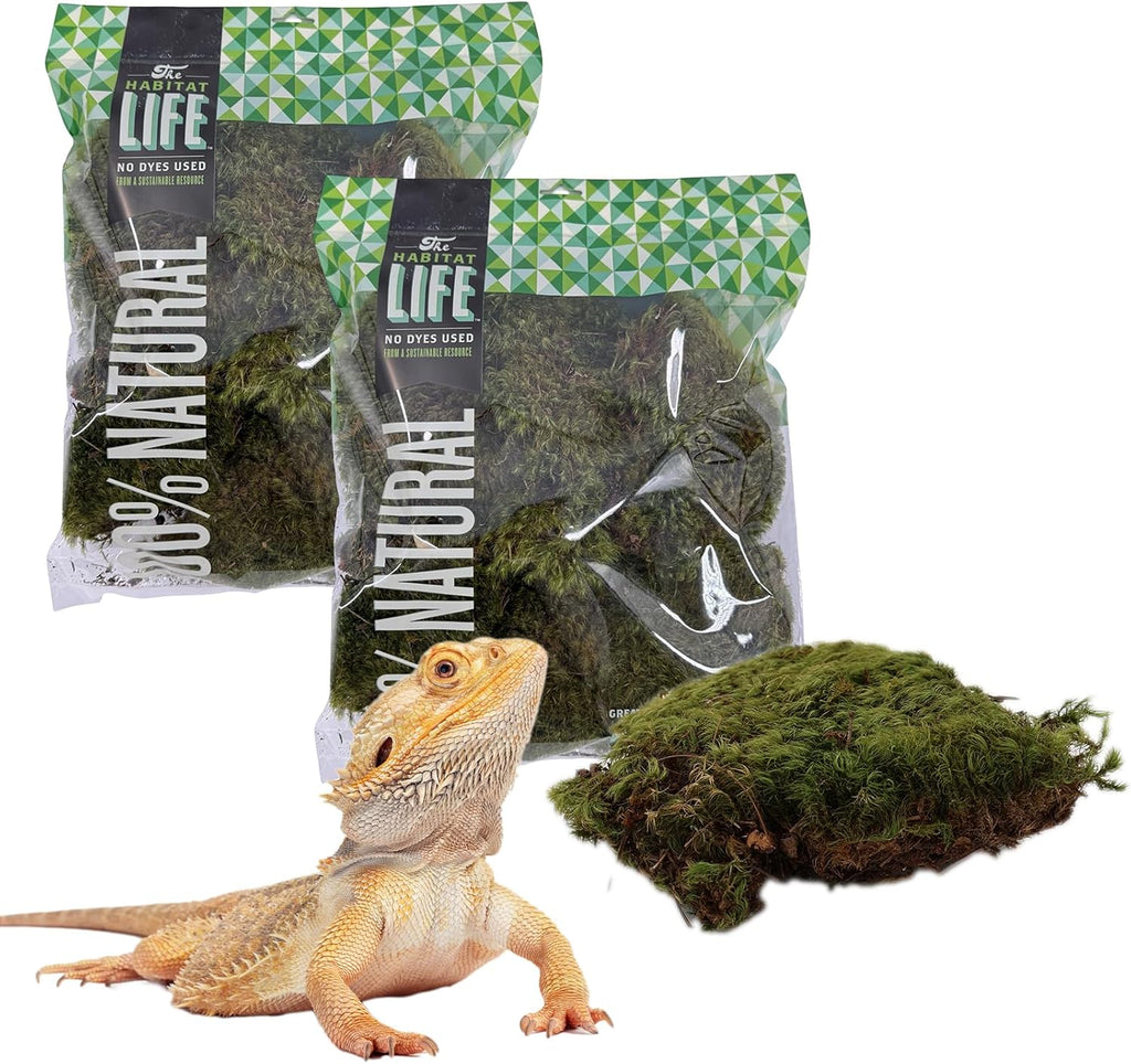 The Habitat Life - Natural Mood Moss - for Reptiles, Amphibians & Invertebrates Terrariums - Moisture-Retaining - Humidity Control - Soft Bedding - Dye-Free & Safe - Medium - 2 Pack
