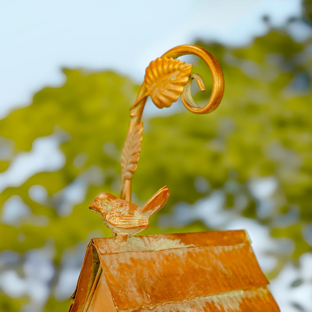 Copper Colored Fancy Design Birdhouse Garden Stakes (Curvy Acorn Shape)