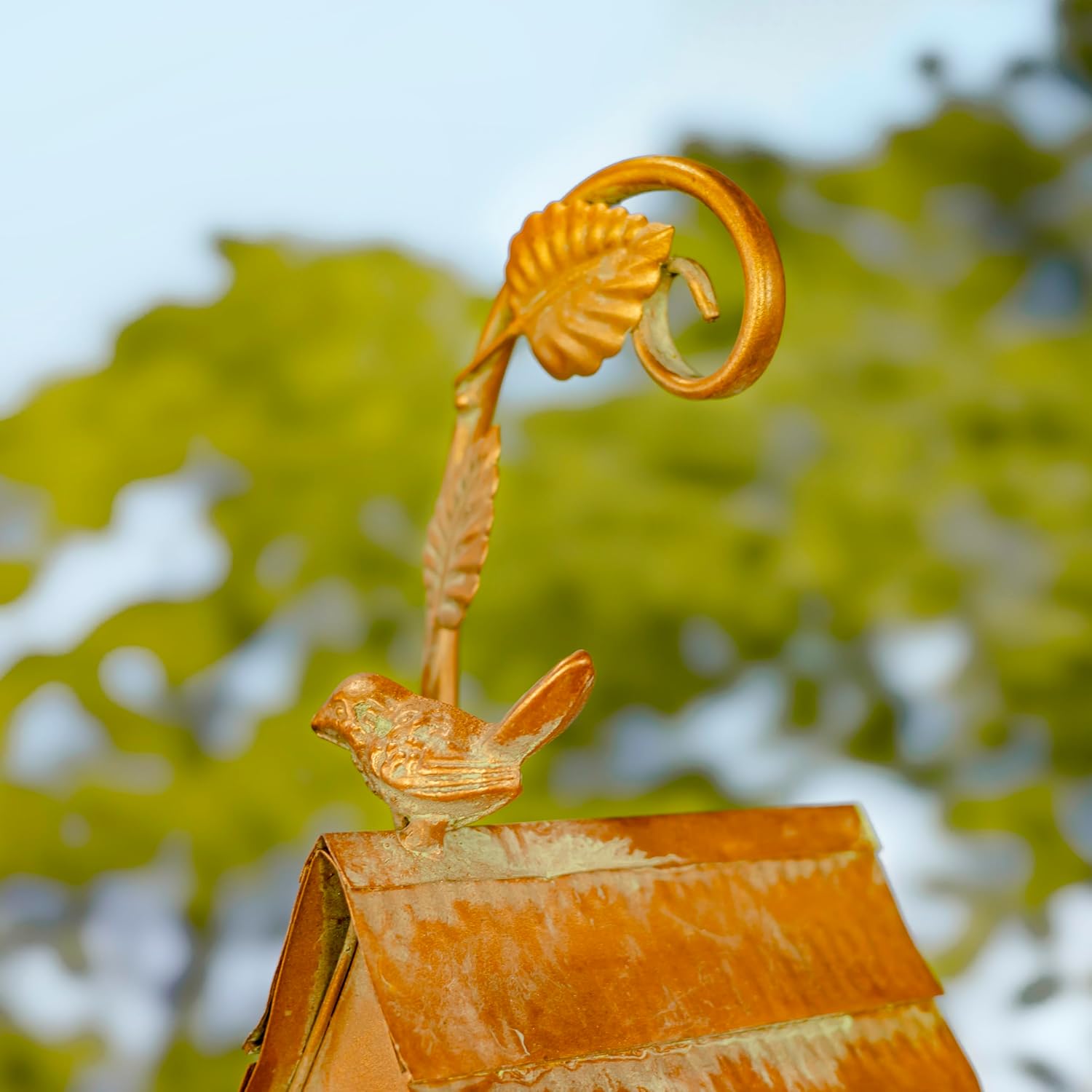 Copper Colored Fancy Design Birdhouse Garden Stakes (Curvy Acorn Shape)