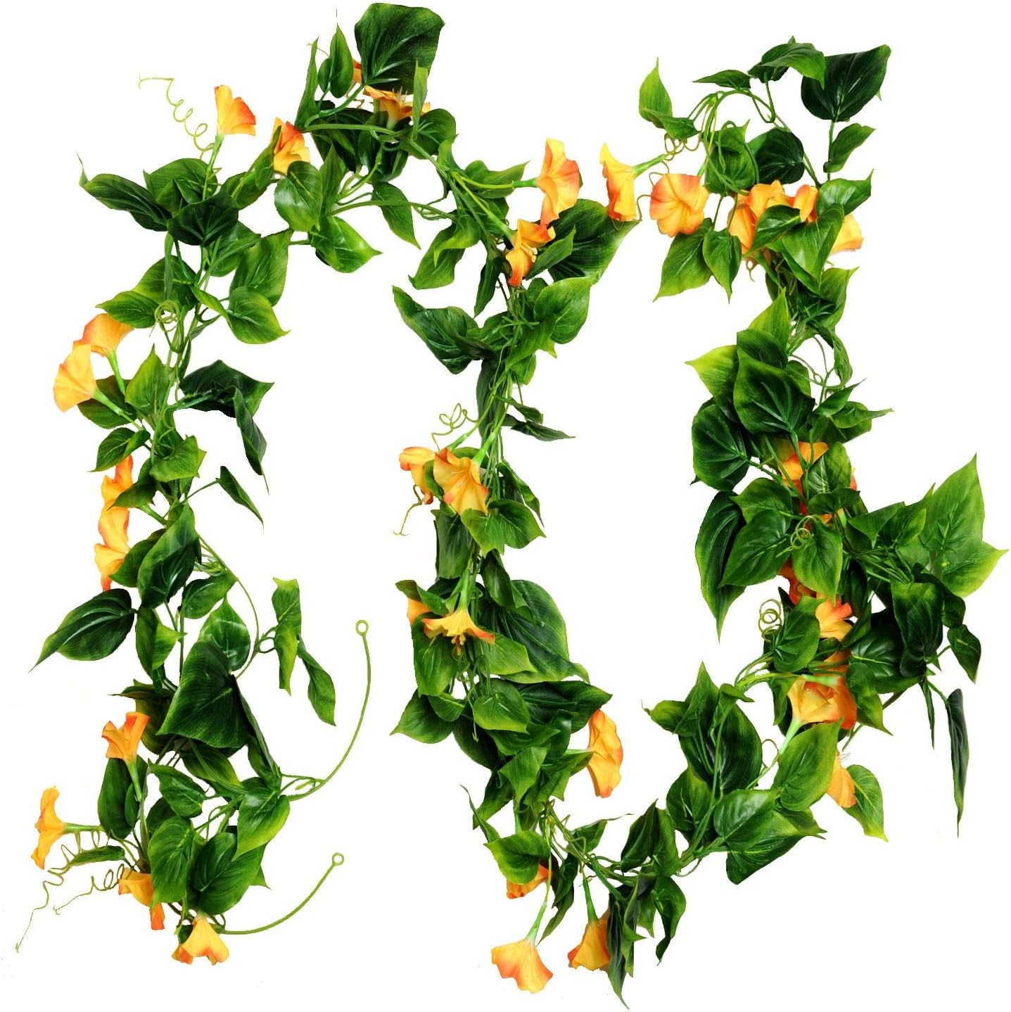 AirSun Artificial Morning Glory Flower Vines, 2pcs 15Feet Hanging Plants Silk Garland Fake Green Plant Home Garden Wall Fence Indoor Outdoor Wedding Birthday Decor