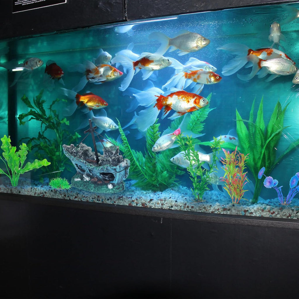 Saim Aquarium Large Shipwreck Decorations Resin Lifelike Ship Decor, Sunken Ship with Fish Tank Artificial Plastic Plants Fish Tank Accessories for Natural Look
