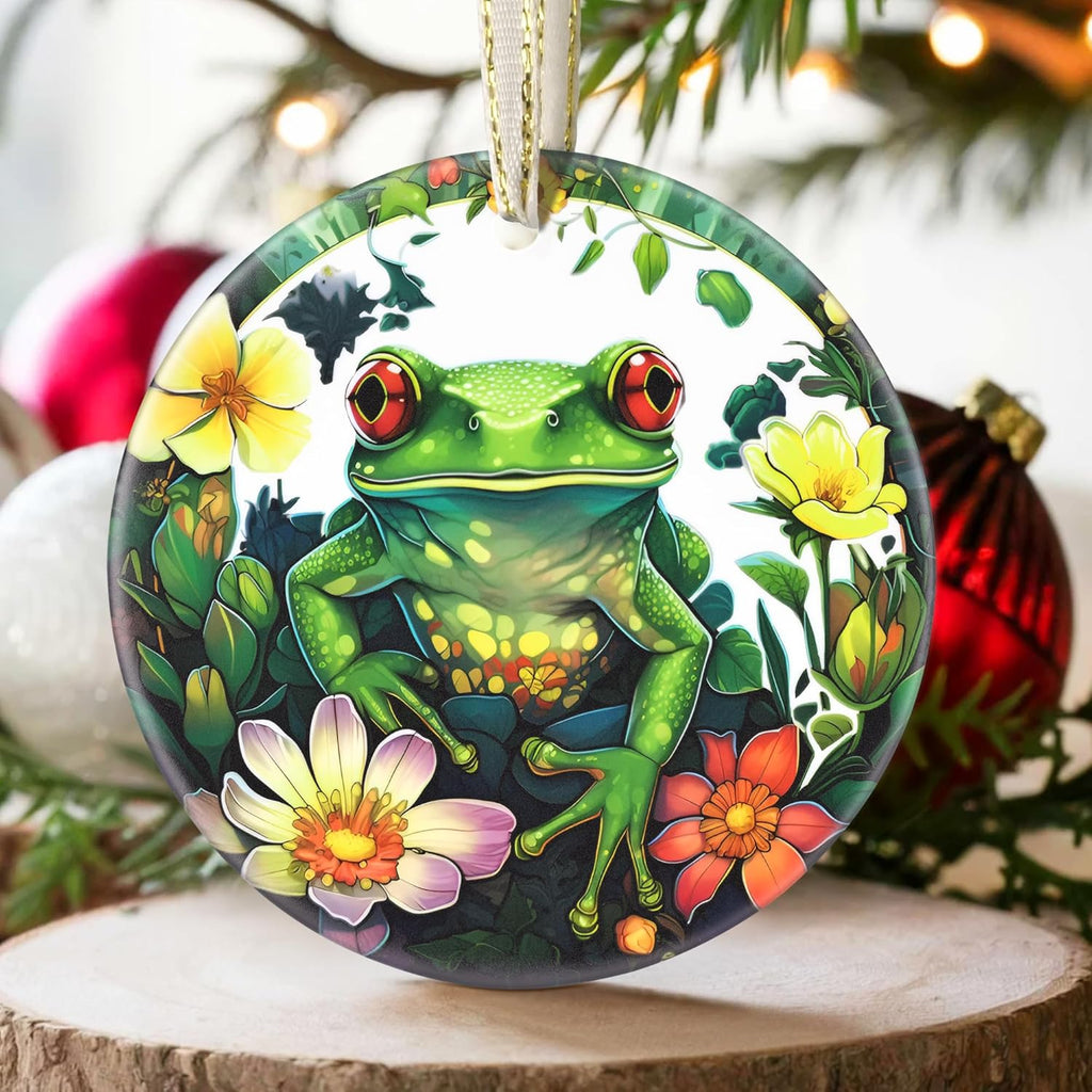 Frog 2025 Ornaments for Christmas - Round Ceramic Holiday Decor - Beautiful Gift Christmas Tree Decoration