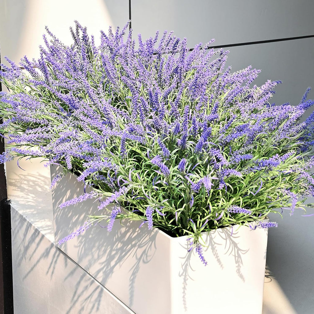 UV-Resistant Artificial Lavender Flowers – Certified Fade-Proof Outdoor Decor – Realistic Purple Fake Plants Faux Greenery for Patio, Garden, and Landscaping