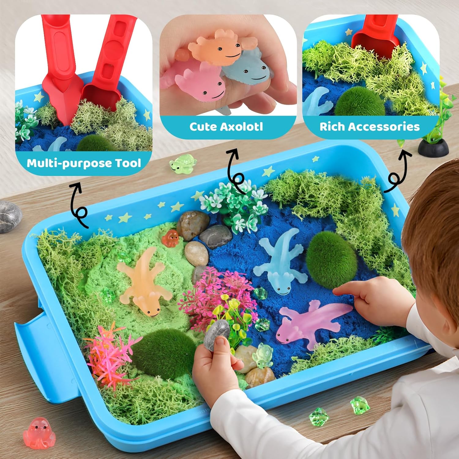 Axolotl Sensory Bin for Kids - Axolotl Toys Sand Sensory Toy with Lid, Art and Craft Axolotl Gifts Sensory Bin Sand for Kids Boys Girls 3-4 5-8 8-12 Birthday