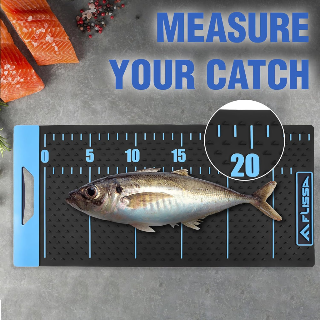 FLISSA 33" Non-Slip Fish Fillet Mat with Storage Bag, Portable & Durable Fish Cleaning Mat, Measuring Scale for Easy Filleting, Cleaning, and Cutting, Ideal Fishing Gift