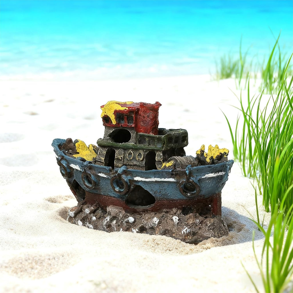 Resin Sunken Ship Aquarium Decor, Fish Tank Hideout, Shipwreck Ornament for Fish