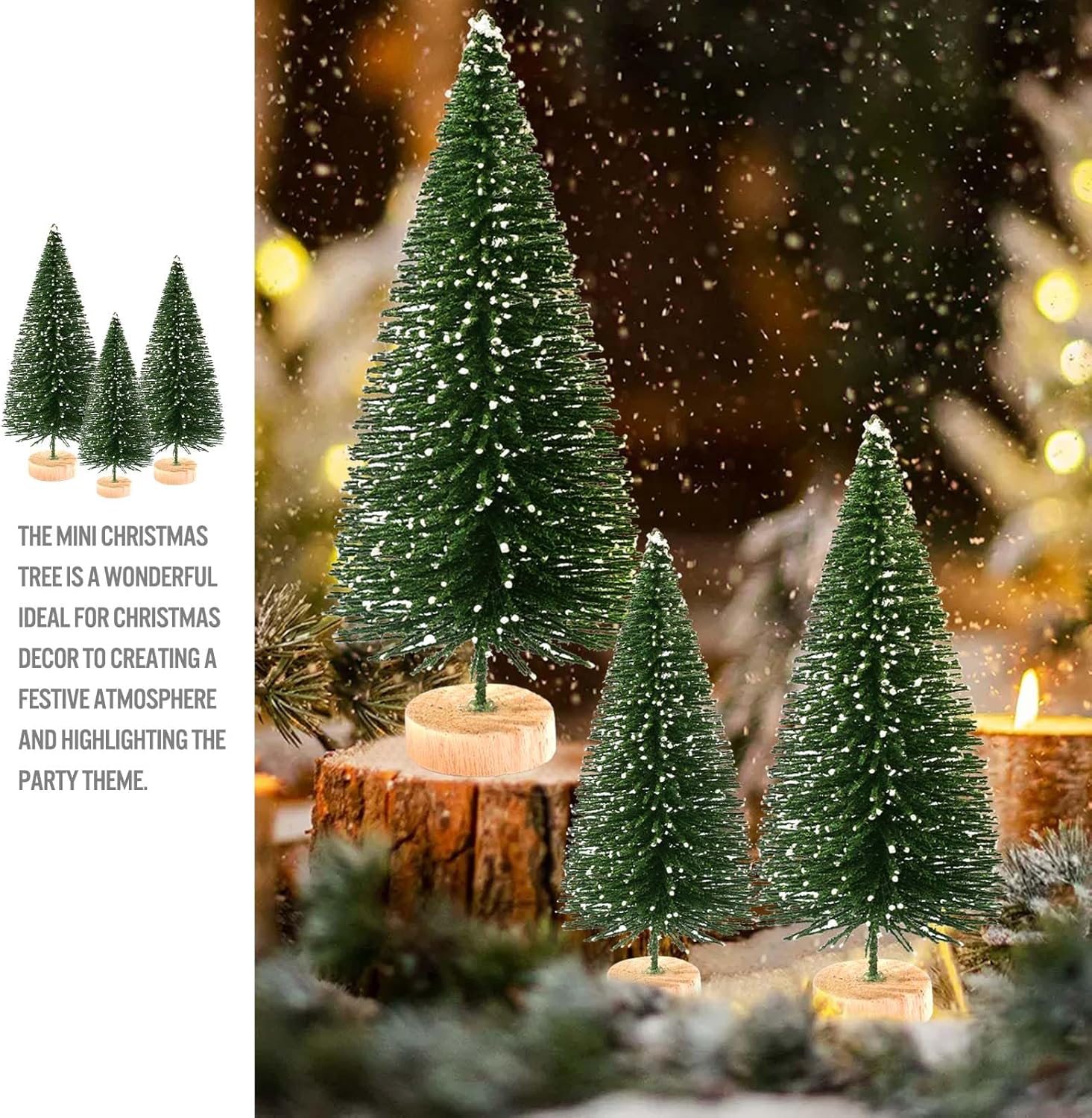 9Pcs Mini Christmas Trees Christmas Decor Artificial Christmas Decorations with 4 Sizes, Christmas Tree Bottle Brush Trees Christmas Table Decorations (Green Beige Pink)