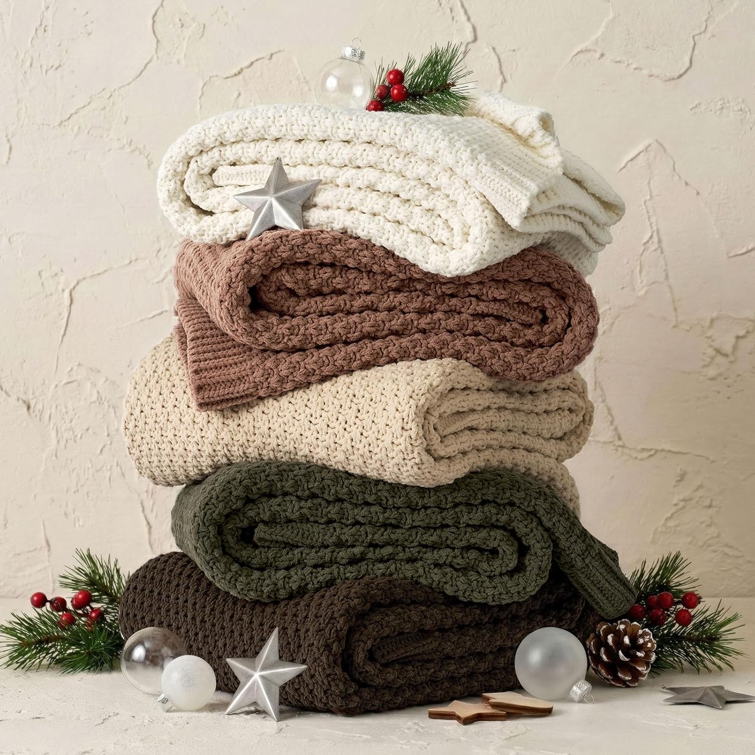 EVERGRACEHOME Chunky Chenille Knit Throw Blanket for Couch, Soft Luxurious Moss Stitch Blankets for Bed, Cozy Decorative Farmhouse Knitted Throws for Sofa, Cocoa Brown, 60" x 80"