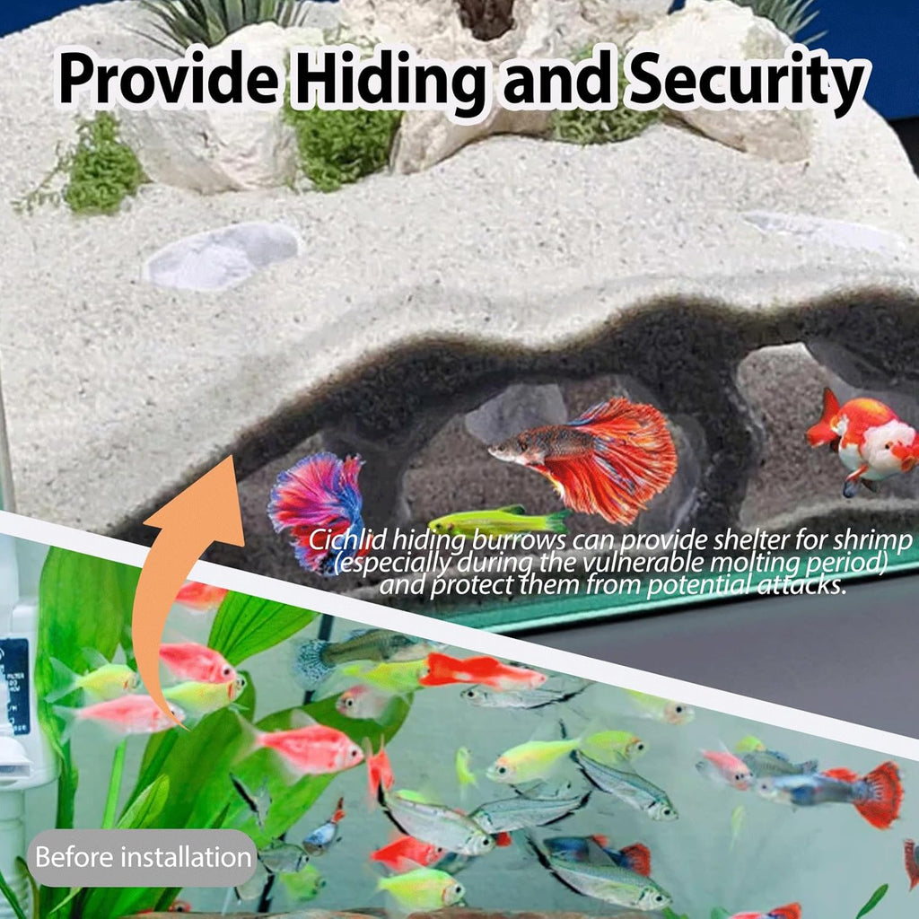 Aquarium Decor, Natural Curve Under Gravel Tunnel Cave, Fish Cave for Aquarium, 3D Printed Fish Tank Tunnel Decor for Betta, Guppy, Shrimp, Cory, Small Cichlid (Large)