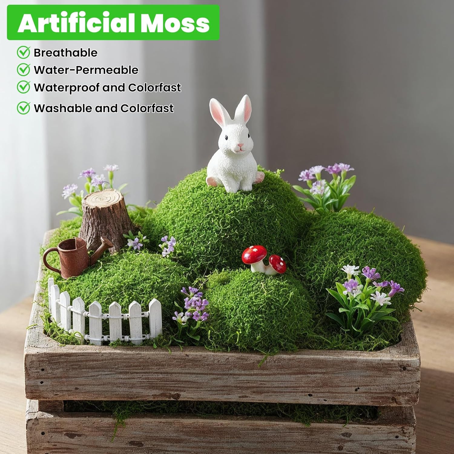 Kifmurase Fake Green Moss for Potted Plants Indoor, 17.6OZ Artificial Moss for Crafts, Faux Grass Decor for Fairy Garden, DIY Table Centerpieces Decor, Fairy Garden Floral Model Making, Walls