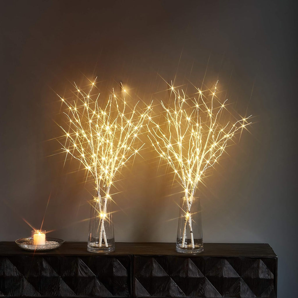 LITBLOOM Lighted White Twig Branches 32IN 100 LED with Timer Battery Operated, Artificial Tree Branch with Warm White Lights for Holiday Xmas Home Decoration Indoor Outdoor Decor