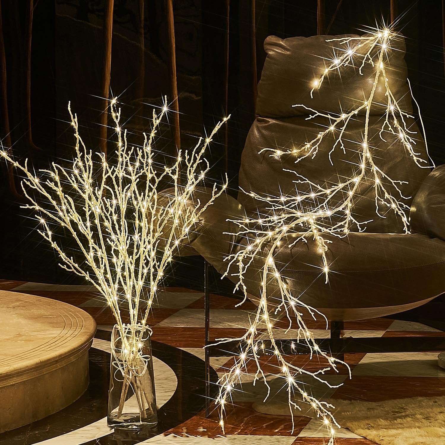 Fudios White Willow Garland Lights 6ft 120LED for Christmas Decoration Lighted Birch Garland Plug in for Christmas Home Party Decor
