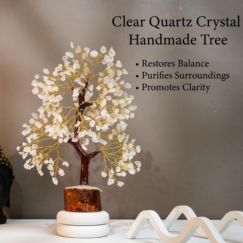 Clear Quartz Tree of Life for Home, Office, and Desk Décor | Handmade Bonsai for Clearity, Positive Energy & Focus | Perfect Concentration Gift for Mom