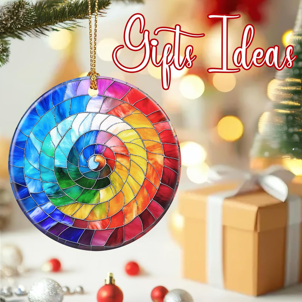 Christmas Ornaments, 2.8 Inch Ceramic Hanging Ornament, Christmas Tree Ornaments, Xmas Decorations, Holiday Decorations, Holiday Party Gifts, and Xmas Gift Ideas - Rainbow Spiral