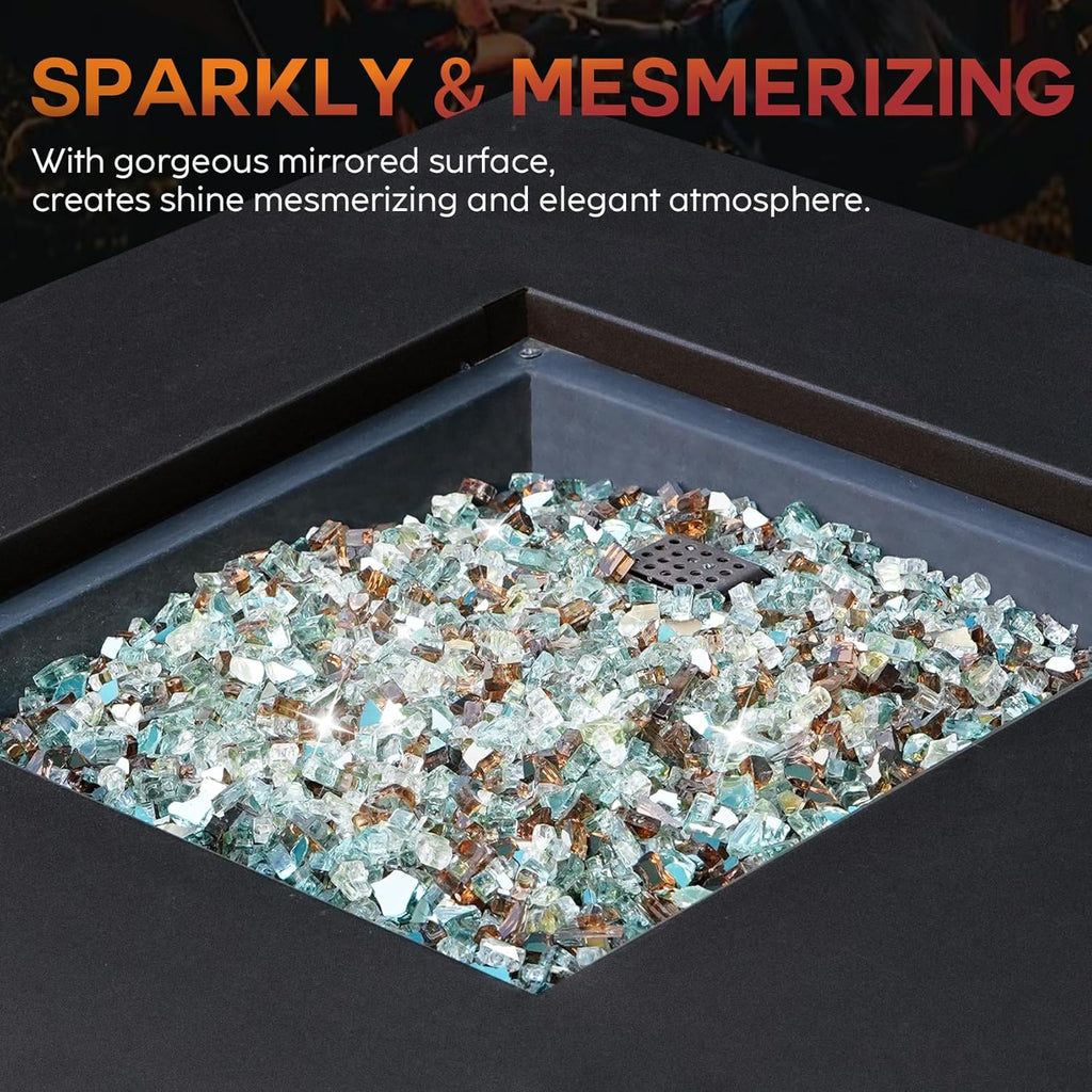 Skyflame 10-Pound Blended Fire Glass for Fire Pit Fireplace Landscaping - 1/4 Inch Reflective Tempered Fireglass Gold, Light Green, Copper