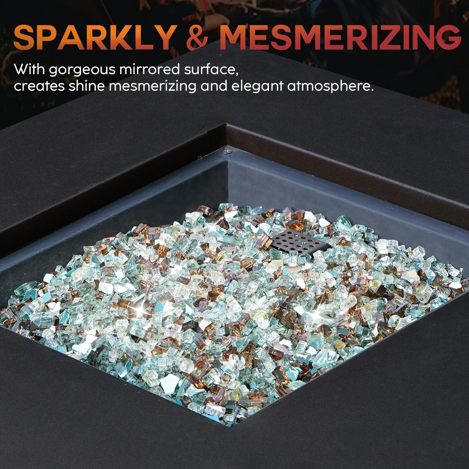 Skyflame 10-Pound Blended Fire Glass for Fire Pit Fireplace Landscaping - 1/4 Inch Reflective Tempered Fireglass Gold, Light Green, Copper