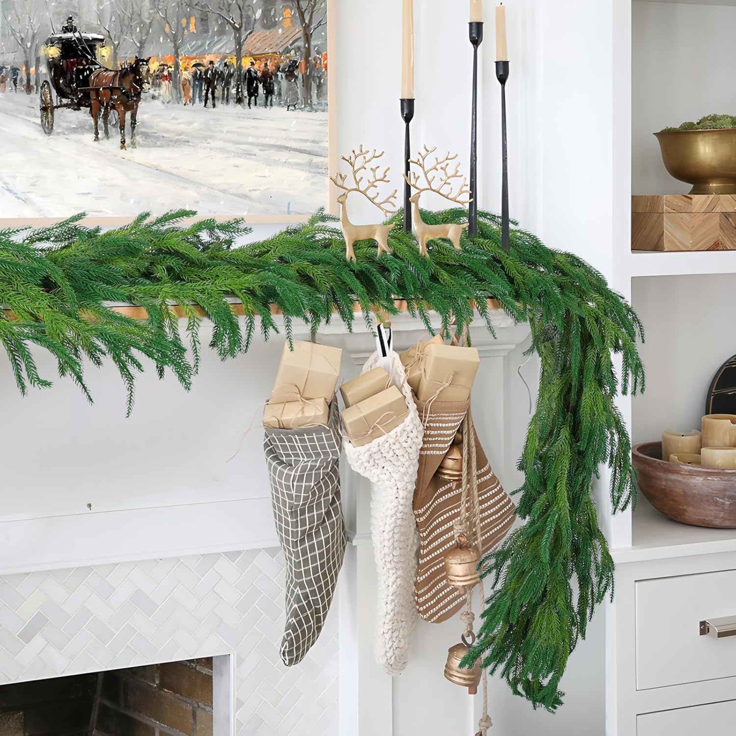 Green Garlands for Decoration,6FT Indoor Pine Garland for Christmas,Green Artificial Greenery Garland Real Touch Pine Garlands for Table, Mantle, Wall, Indoor