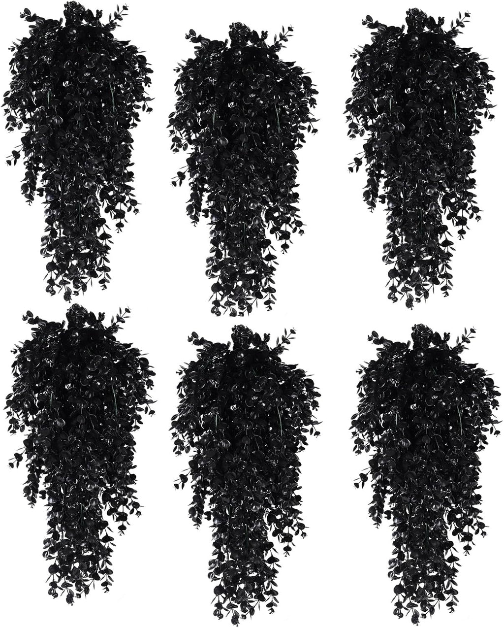 RECUTMS 6 Pack Artificial Plants Artificial Hanging Plants Faux Eucalyptus Leaf Greenery Fake Hanging Eucalyptus Plant for Wall House Room Patio Indoor Outdoor Home Shelf Office Decor (1-Black 6)