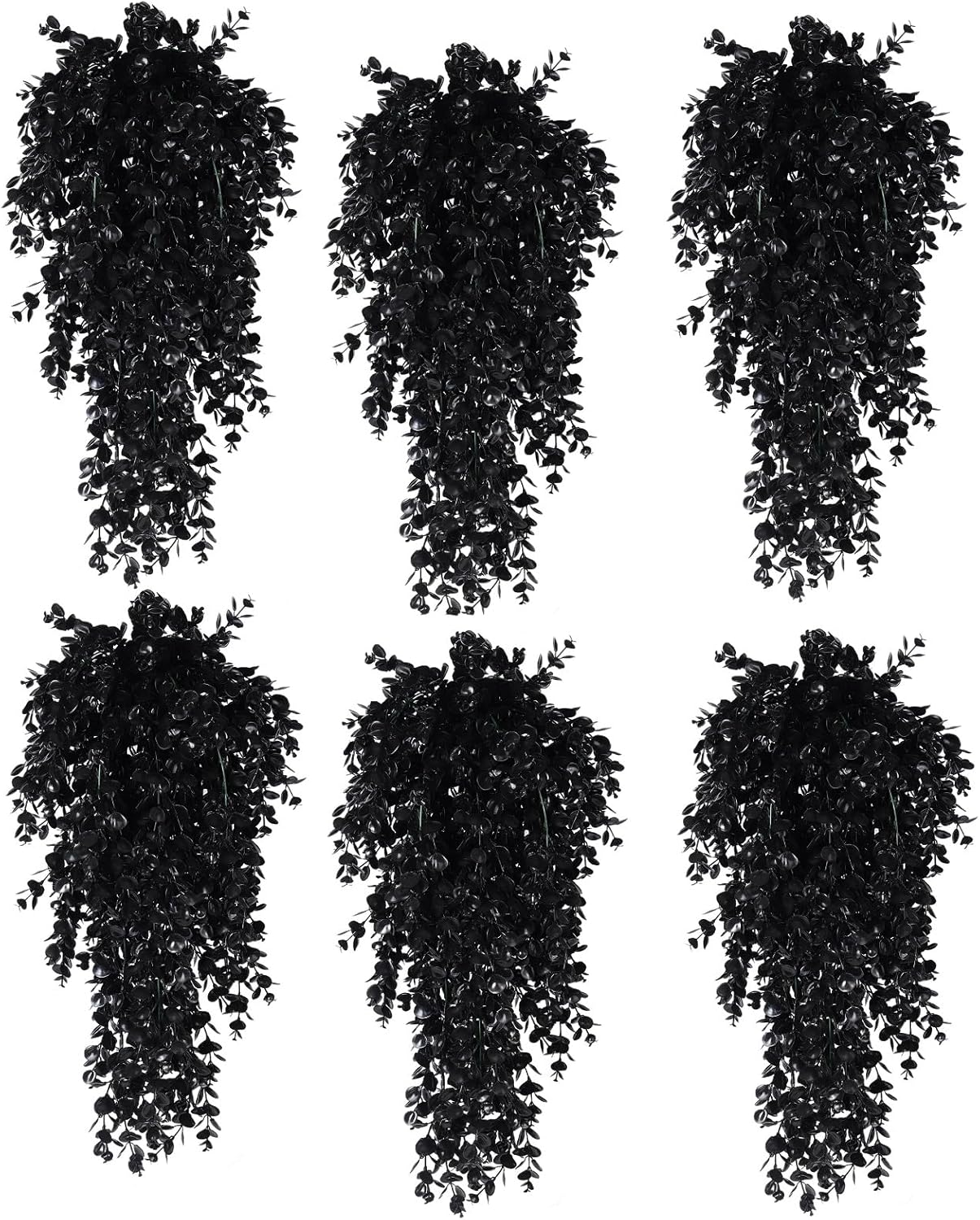 RECUTMS 6 Pack Artificial Plants Artificial Hanging Plants Faux Eucalyptus Leaf Greenery Fake Hanging Eucalyptus Plant for Wall House Room Patio Indoor Outdoor Home Shelf Office Decor (1-Black 6)