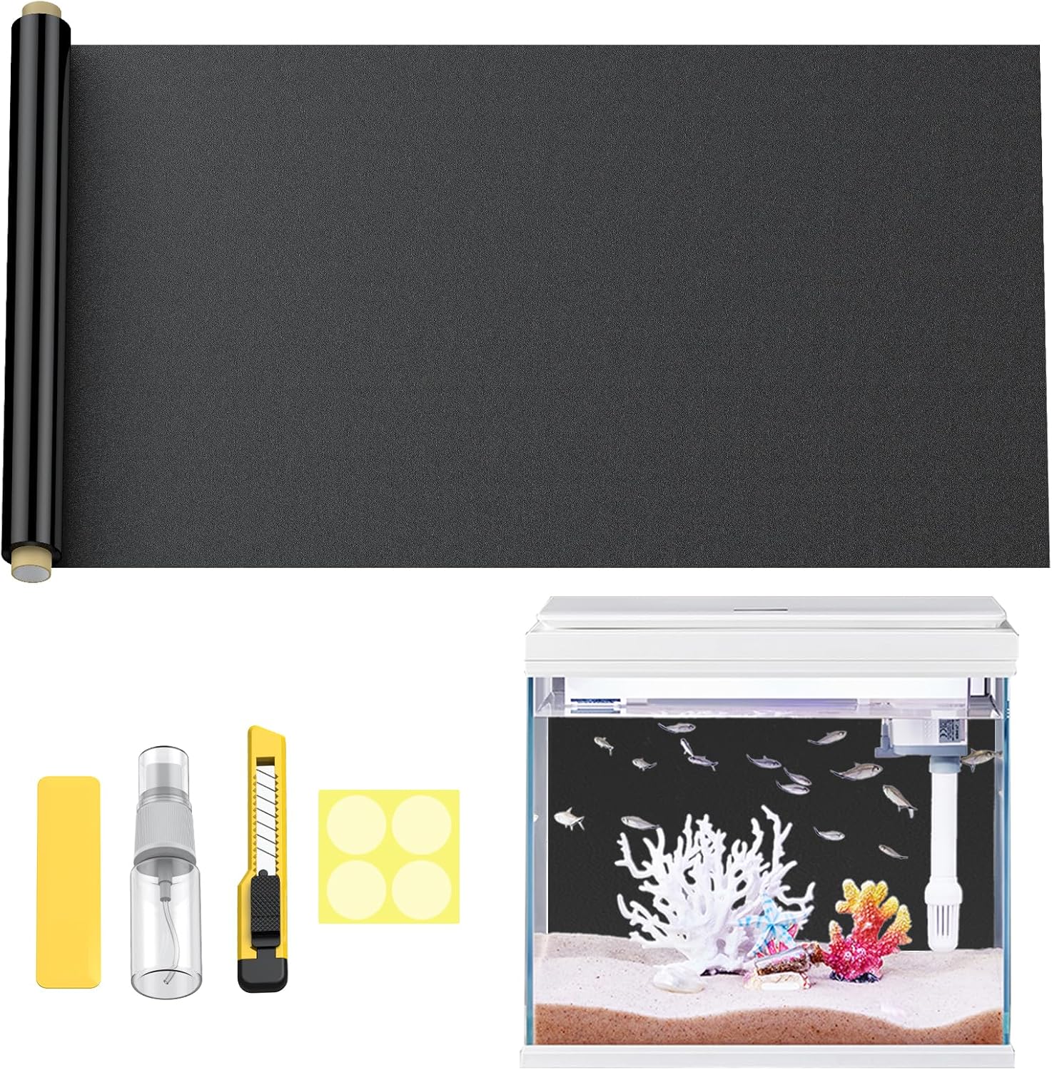 Pawfly Black Aquarium Background, 32" x 16", Static Cling Fish Tank Background Wallpaper, PVC Fish Tank Backdrop, Easy to Install Aquarium Decor Background