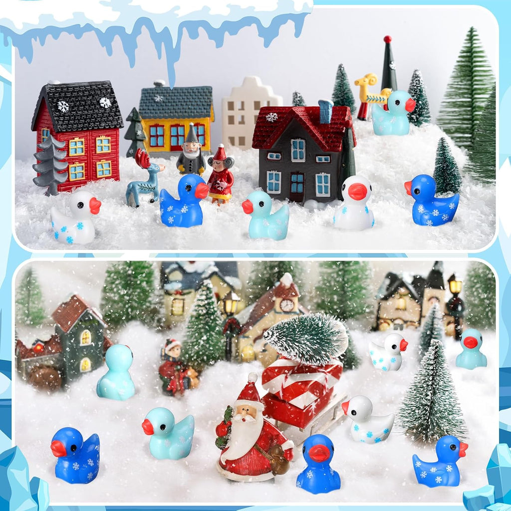 Realspring 200 Winter Mini Resin Snowflake Ducks Tiny Duck Figurines Bulk Cute Figures for Winter Christmas Miniature Landscape Garden Accessories Ornament Dollhouse Birthday Decor Party Favors