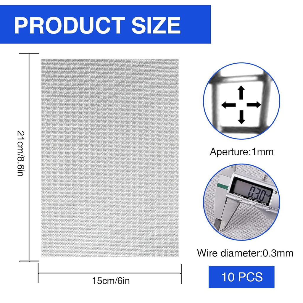10 Pcs Stainless Steel Mesh Screen, 1mm Hole 20 Mesh, 8.3 * 6 Inch（Comes with a Pair of Gloves）